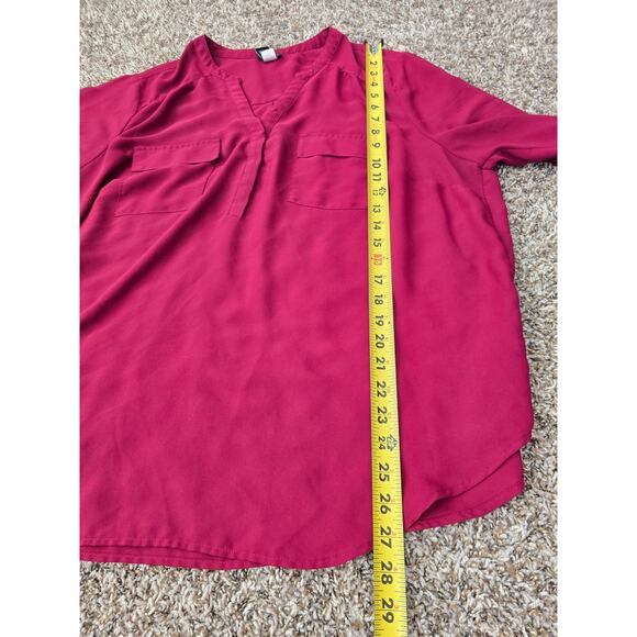 Torrid Magenta V-Neck Blouse w/ Roll Tab Sleeves Chic Office to Weekend Top 2X - Picture 6 of 7